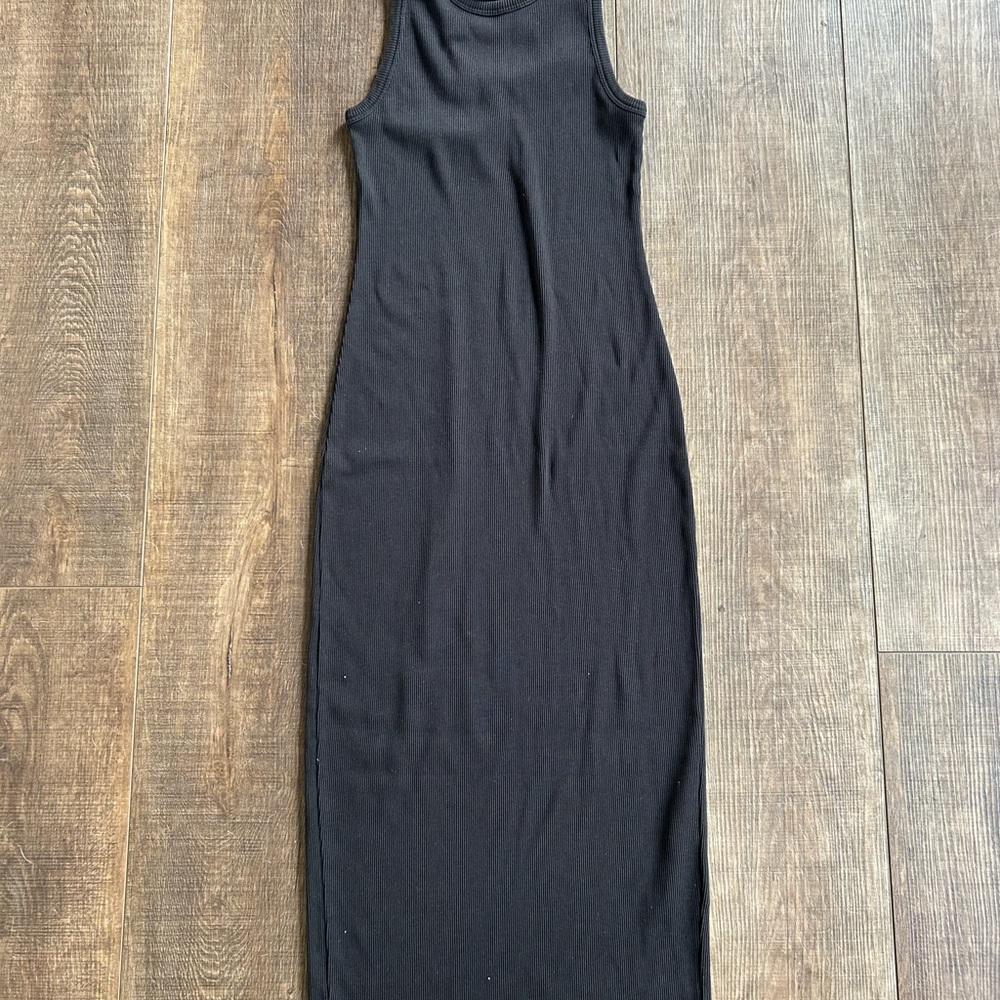 Theory Black Ribbed Halter Sheath Midi Dress